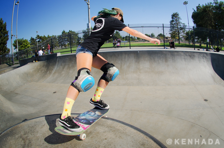 Kristy Scott Tuck Knee on the peninsula, Chino skateboard park.